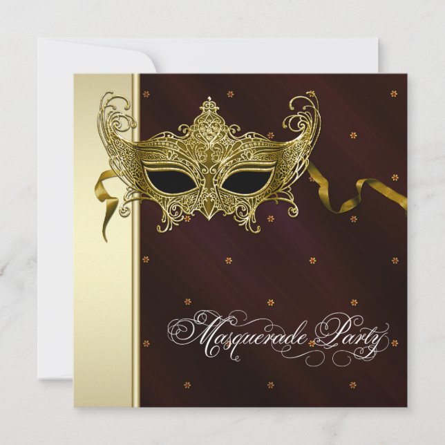 Elegant Black Gold Masquerade Party Invitations (Front)