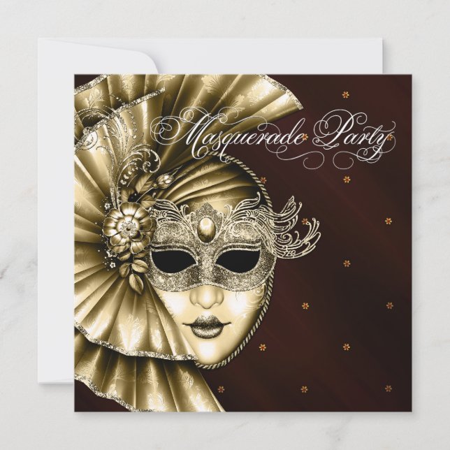 Elegant Black Gold Masquerade Party Invitations (Front)