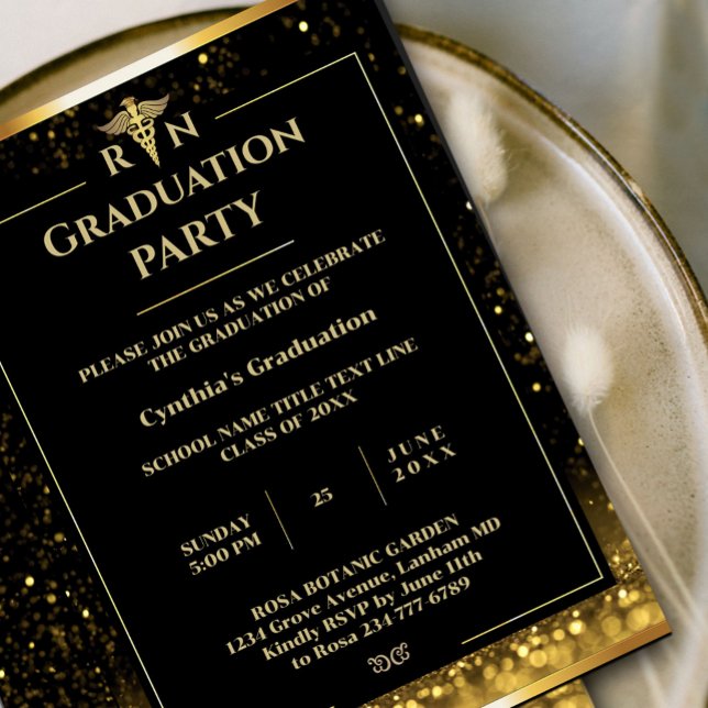 Elegant Black & Gold Medical Graduation Party Invitation (Elegant Black & Gold Medical Graduation Party Invitation #goldinvitation #graduationgold #luxuryinvi)