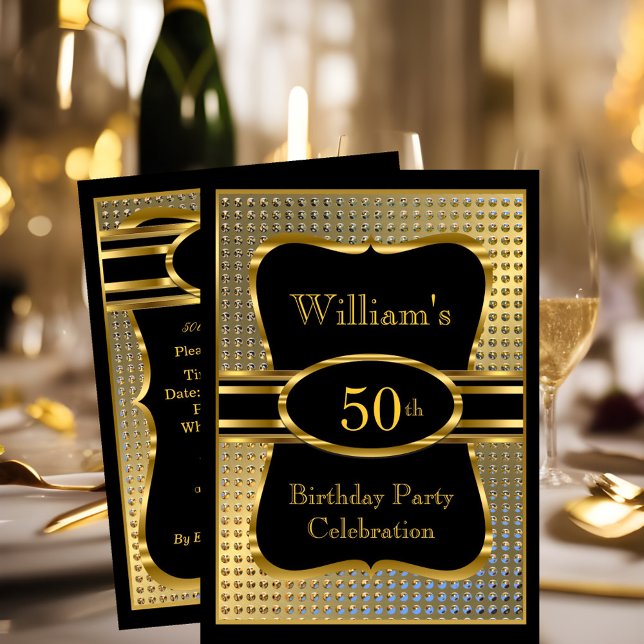 Elegant Black Gold Mens Birthday Party Invitation (Creator Uploaded)