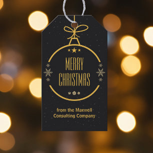 Elegant Black Gold Merry Christmas Company Party Gift Tags