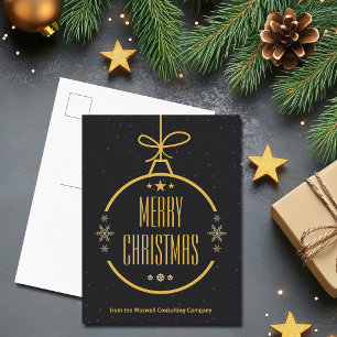 Elegant Black Gold Merry Christmas Custom Business Holiday Postcard