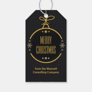 Elegant Black Gold Merry Christmas Custom Company Gift Tags