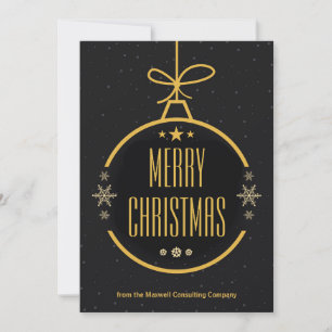 Elegant Black Gold Merry Christmas Custom Company Holiday Card