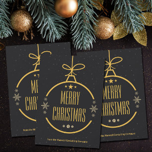 Elegant Black Gold Merry Christmas Custom Company Holiday Card