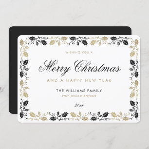 Elegant Black Gold Merry Christmas Happy New Year Holiday Card