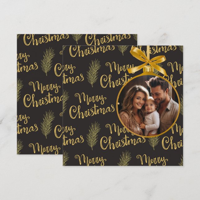 Elegant Black&Gold "Merry Christmas" Personalised Holiday Card (Front/Back)