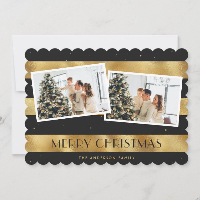 Elegant Black Gold Merry Christmas Photo Card (Front)