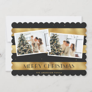 Elegant Black Gold Merry Christmas Photo Card