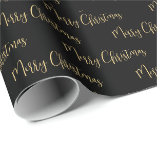 Elegant Black Gold Merry Christmas  Wrapping Paper