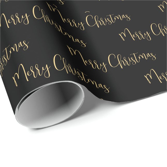 Elegant Black Gold Merry Christmas  Wrapping Paper (Roll Corner)