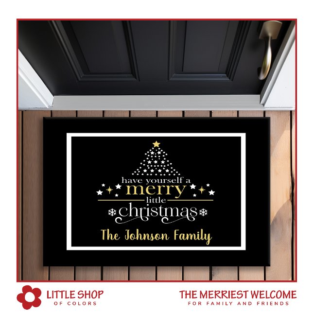 Elegant Black Gold Merry Little Christmas Monogram Doormat (Creator Uploaded)