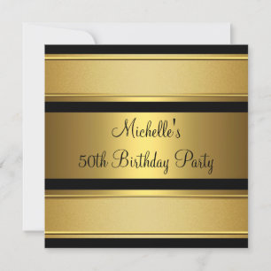 Elegant Black & Gold Metal 50th Birthday Party Invitation
