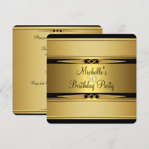 Elegant Black Gold Metal Look 50th Birthday Party Invitation