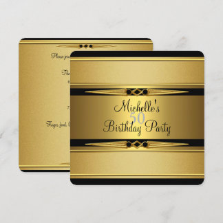 Elegant Black Gold Metal Look 50th Birthday Party Invitation