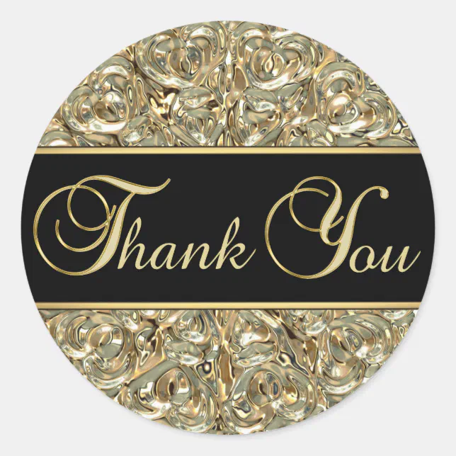 Elegant Black Gold Metallic Glass Thank You Classic Round Sticker | Zazzle