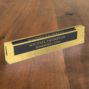 Elegant Black Gold Metallic Personalised Name  Nameplate