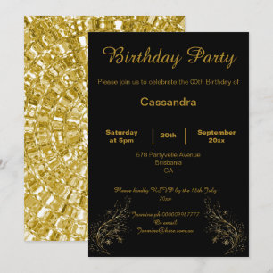 ELEGANT BLACK GOLD METALLIC SHATTER CUSTOM INVITATION