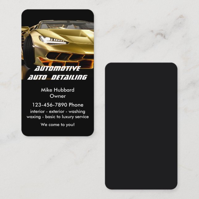 Elegant Black gold Mobile Auto Car Wash Detailing  Business Card (Front/Back)