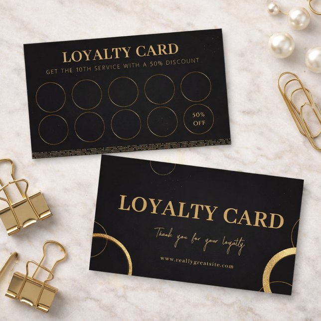 Elegant Black & Gold Modern Customer Reward Loyalty Card (Elegant Black & Gold Modern Customer Reward Loyalty Card, Punch Card, Business Card)