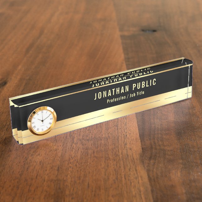 Elegant Black Gold Modern Template With Clock Nameplate (Side)