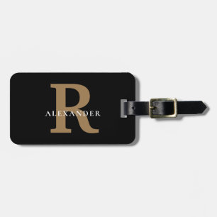 Elegant Black Gold Monogram Bold Typography Name Luggage Tag