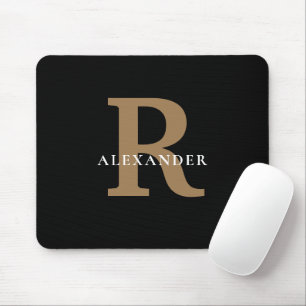 Elegant Black Gold Monogram Bold Typography Name Mouse Mat