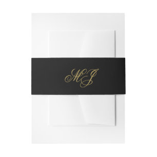 Elegant Black Gold Monogram Calligraphy Initials Invitation Belly Band