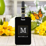Elegant Black Gold Monogram Chic Personalised Luggage Tag<br><div class="desc">Customise the text, and easily create your personalised luggage tag. Click CUSTOMIZE FURTHER, then click EDIT BACKGROUND to change the background colour. You can TRANSFER this DESIGN on other Zazzle products and adjust it to fit most of the Zazzle items. Standard Studio designs are made in high-resolution vector graphics for...</div>