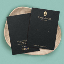 Elegant Black Gold Monogram Earring Display Card