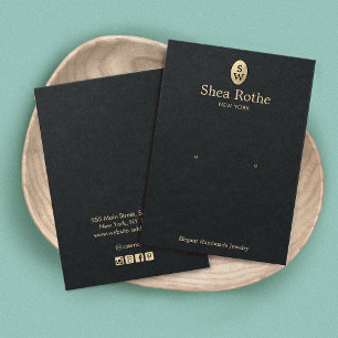 Elegant Black  Gold Monogram Earring Display Card