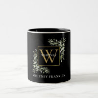 Elegant Black Gold Monogram Eucalyptus Greenery