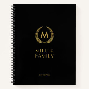 Elegant Black Gold Monogram Family Recipe Book