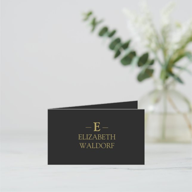 Elegant Black & Gold Monogram Folded Loyalty Card (Front)