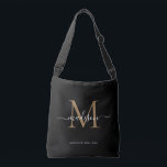 Elegant Black Gold Monogram Girly Script Name Crossbody Bag<br><div class="desc">Modern Black Gold Monogram Elegant Script Name Crossbody Bag</div>