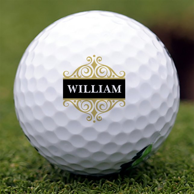 Elegant Black Gold Monogram Golf Balls (Creator Uploaded)
