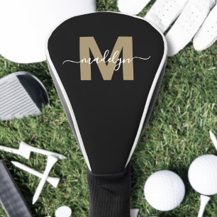 Elegant Black Gold Monogram Golf Head Cover
