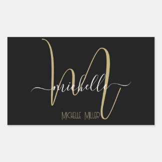 elegant black gold monogram initial business name rectangular sticker