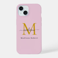Elegant Black Gold Monogram Initial Funny Script