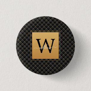 Elegant Black Gold Monogram Initial Script Stylish 3 Cm Round Badge