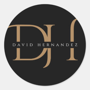 Elegant Black Gold Monogram Initials Modern Custom Classic Round Sticker