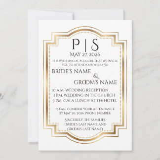 Elegant Black & Gold Monogram Invitation