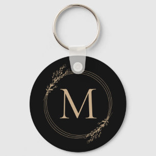 Elegant Black Gold Monogram Keychain