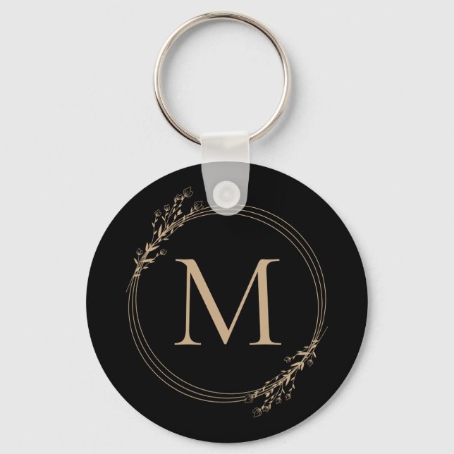 Elegant Black Gold Monogram Keychain (Front)