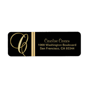 Elegant Black Gold Monogram Letter 'C' Return