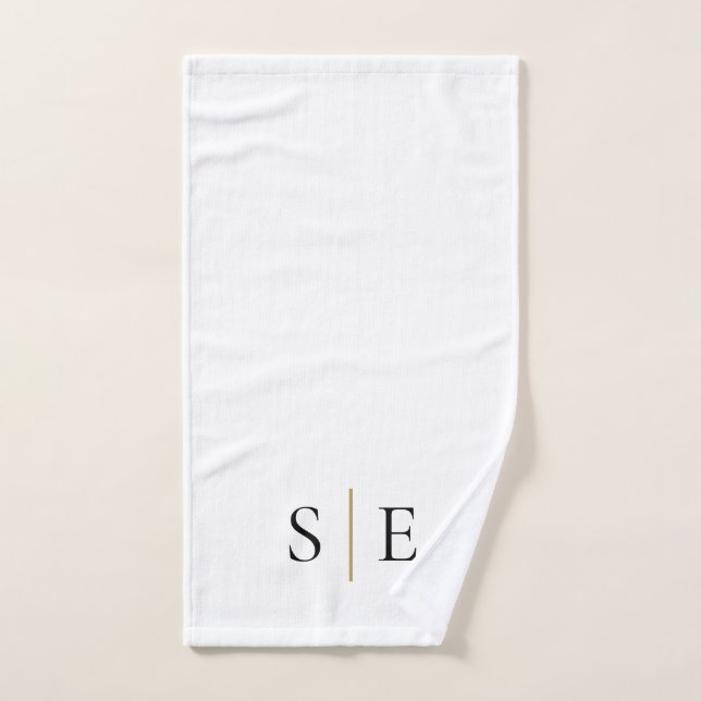 Elegant Black Gold Monogram Minimalist Bath Towel Set (Hand Towel)