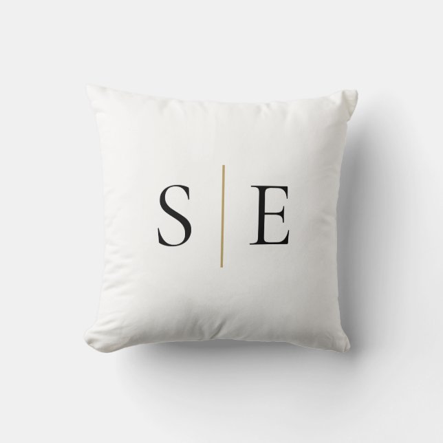 Elegant Black Gold Monogram Minimalist Cushion (Front)