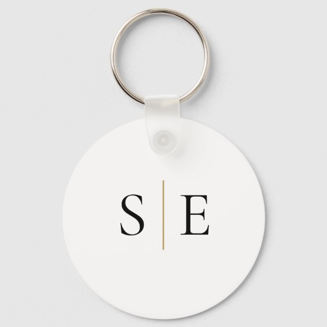Elegant Black Gold Monogram Minimalist Key Ring (Front)