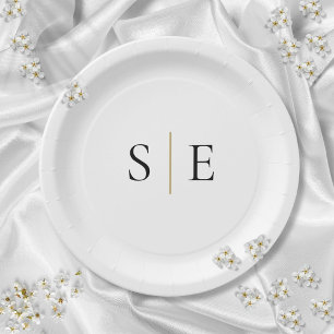 Elegant Black Gold Monogram Minimalist Paper Plate