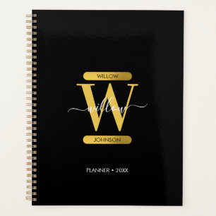 Elegant Black & Gold Monogram Modern  Planner